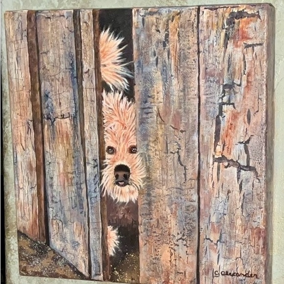 Carolyn Alexander Original Painting 12” X 12” Painted Sides Frameless Cute Dog - Picture 4 of 11